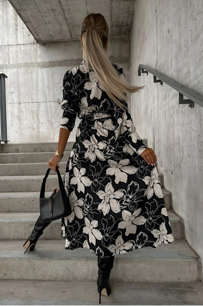 Φορεμα midi 'Primo' floral - Μαυρο/λευκο